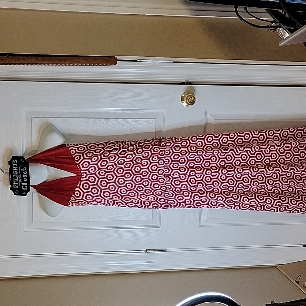Mud Pie Leighton 3-Way Halter Maxi Dress Large Red White Open Back